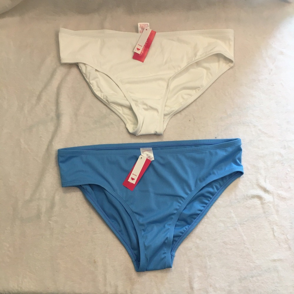Xhilaration Bikini Bottoms Women 1X Blue White NEW Ribbed Cheeky Set 2pc 16W-18W